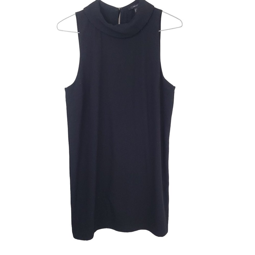 Forever 21 Womens Mock High Neck Mini Dress Cocktail Party L Sleeveless Black